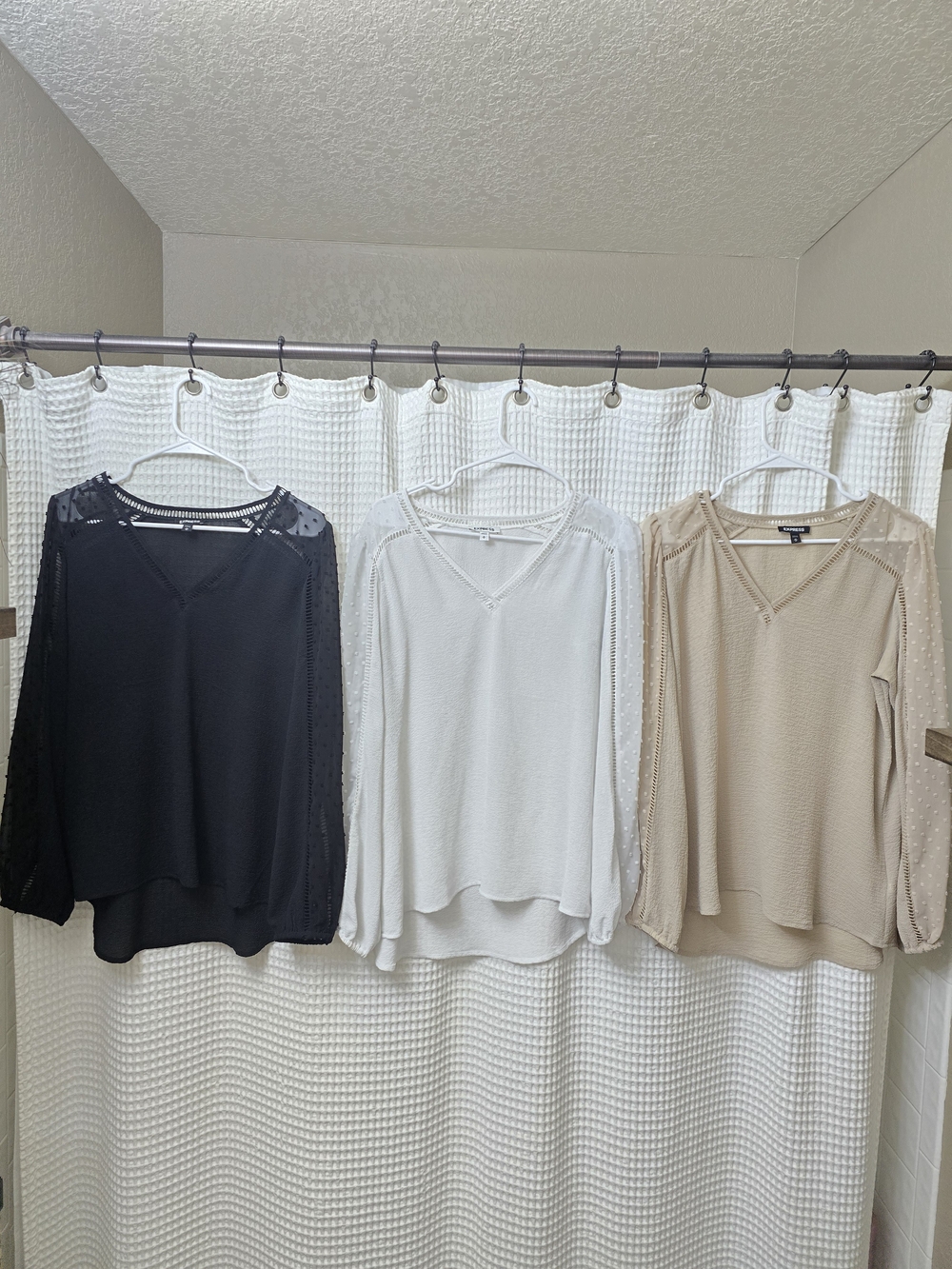 Express Long-Sleeve V-Neck Top - Black, White, Beige (Medium Bundle)